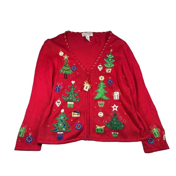 Women‎ Christmas Sweater Red Christmas Trees XL Tiara International vintage ugly - Picture 1 of 11